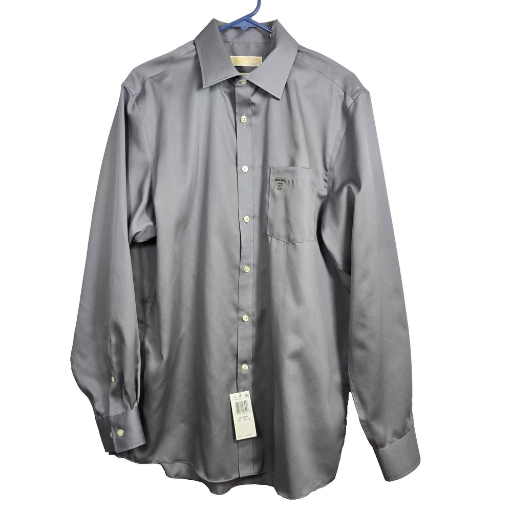NWT Michael Kors Regular Fit Dress Shirt Men's L 16.5 34/35 Gray Long Sleeve NEW